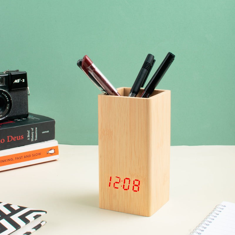 Dynamo Table Clock Cum Pen Stand Table Clocks The June Shop Sand Ivory