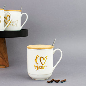 Express Your Love Ceramic Mug With Wooden Lid Coffee Mugs June Trading
