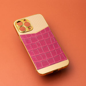 Golden Ruby Pink Luxury Embossed Design iPhone Cover Mobile Phone Cases June Trading iPhone 13 Pro Max