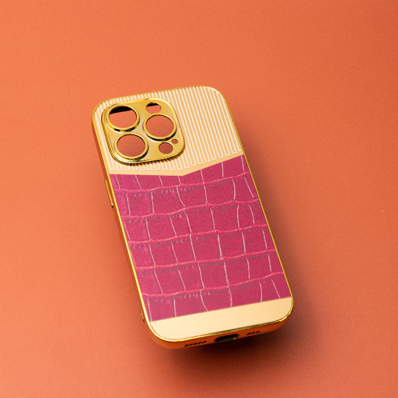 Golden Ruby Pink Luxury Embossed Design iPhone Cover Mobile Phone Cases June Trading iPhone 14 Pro
