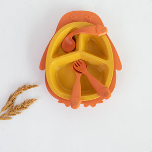 Kids Wheat Straw Lunch Plate & Cutlery Set Kids Tableware June Trading Squeaky Orange