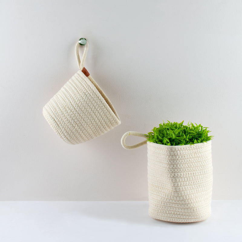 Rope Storage Basket For Planters & Essentials (Set Of 2) - Off White Basic Organisers June Trading