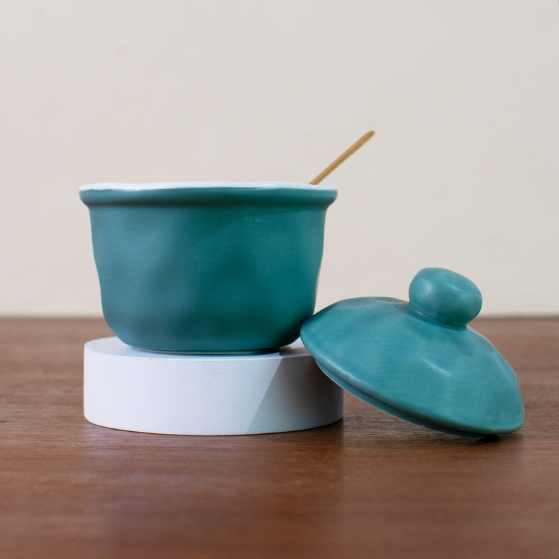 Spice & Pickle Pot With Spoon Seasoning Containers June Trading Basil Green