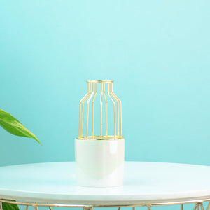 Cylindrical Vase With Gold Metal Cage Vases June Trading White