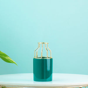 Cylindrical Vase With Gold Metal Cage Vases June Trading Green