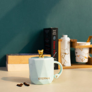 Cute Teddy Coffee Cup With Lid & Spoon Coffee Mugs June Trading Mint Green
