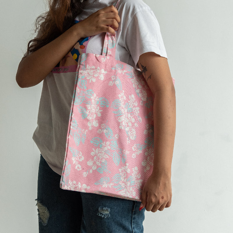 White Blossoms Pink Tote Bag Tote Bag ERL