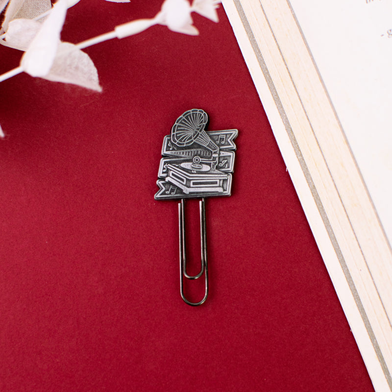 Metallic Paper Clip Bookmark - Music Paper Clip June Trading Gramophone