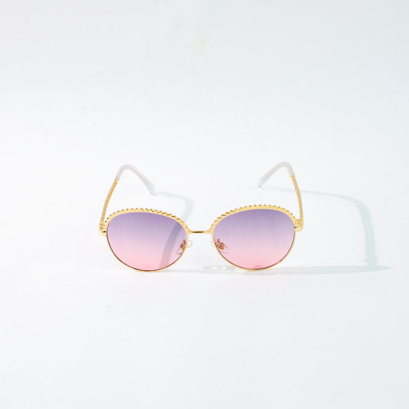 Round Vintage Gold Rim Purple Sunglass Eyewear June Trading