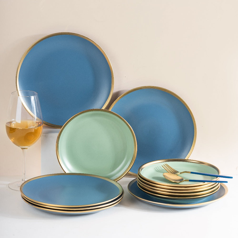 Ocean Blue Golden Edge 12 Pieces Serveware set