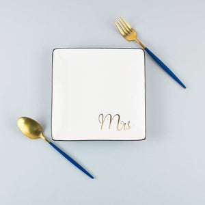 Mr. & Mrs. Ceramic Square Starter Plate Starter Plates June Trading Mrs.