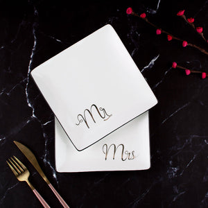 Mr. & Mrs. Ceramic Square Starter Plate Starter Plates June Trading