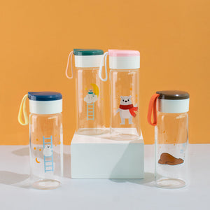 Bear Imprint Transparent Glass Water Bottle Bottles June Trading