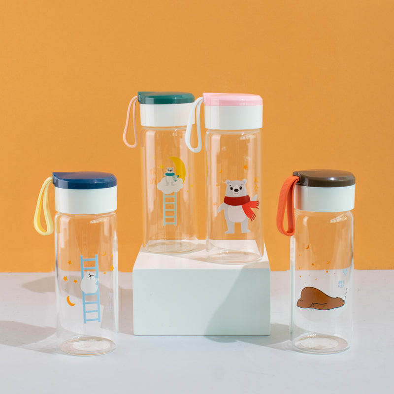 Bear Imprint Transparent Glass Water Bottle Bottles June Trading