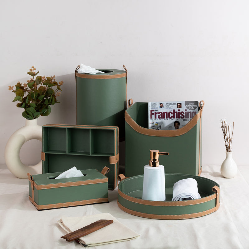 Elegant Emerald Vegan Leather Storage Home Organizers Desk Organisers June Trading Complete Set of 5
