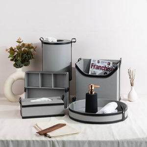 Stone Grey Vegan Leather Storage Home Organizers Desk Organisers June Trading