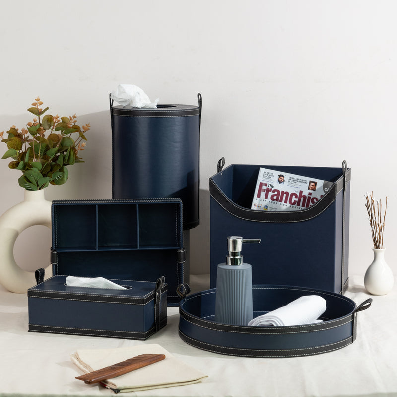 Midnight Blue Vegan Leather Storage Home Organizers Desk Organisers June Trading