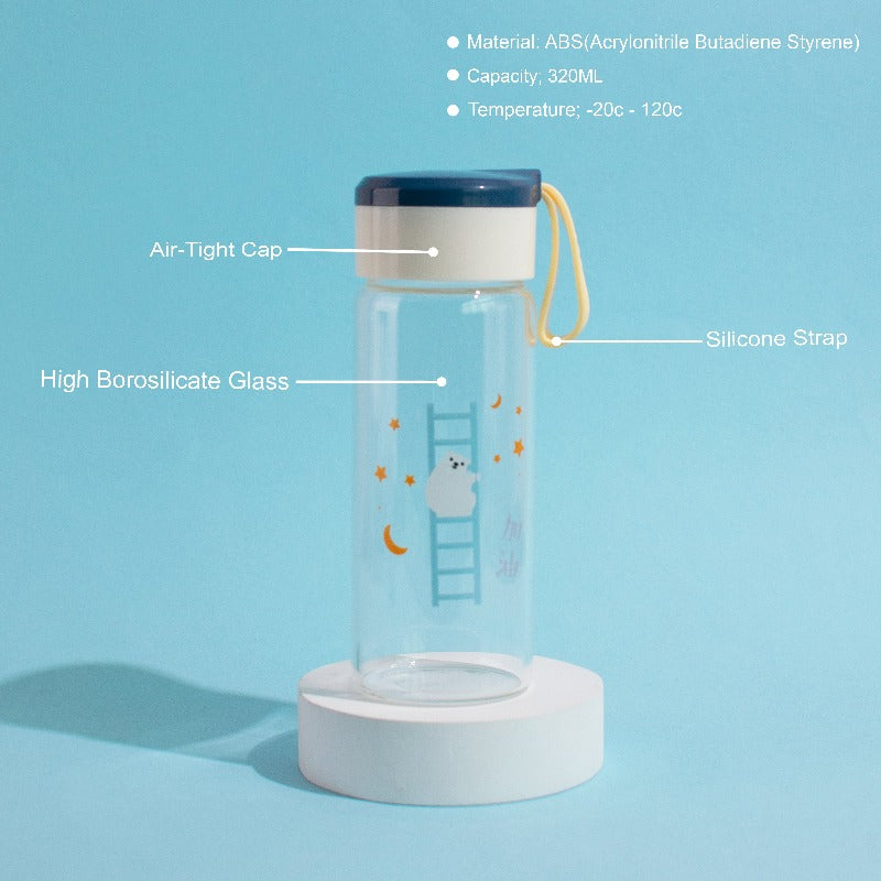 Bear Imprint Transparent Glass Water Bottle Bottles June Trading