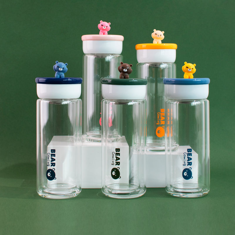 Teddy Ensembled On Top Transparent Glass Water Bottle Bottles June Trading