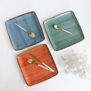 Square Gold Rimmed Rust Orange Dinner Plate Dinner Plates June Trading