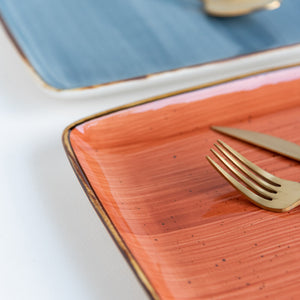 Square Gold Rimmed Rust Orange Dinner Plate Dinner Plates June Trading