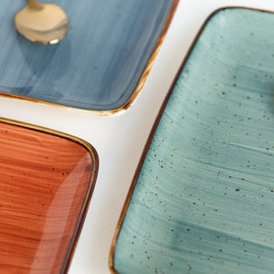 Square Gold Rimmed Rust Orange Dinner Plate Dinner Plates June Trading