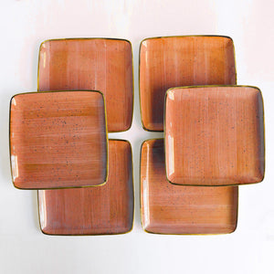 Square Gold Rimmed Rust Orange Dinner Plate Dinner Plates June Trading Set Of 6