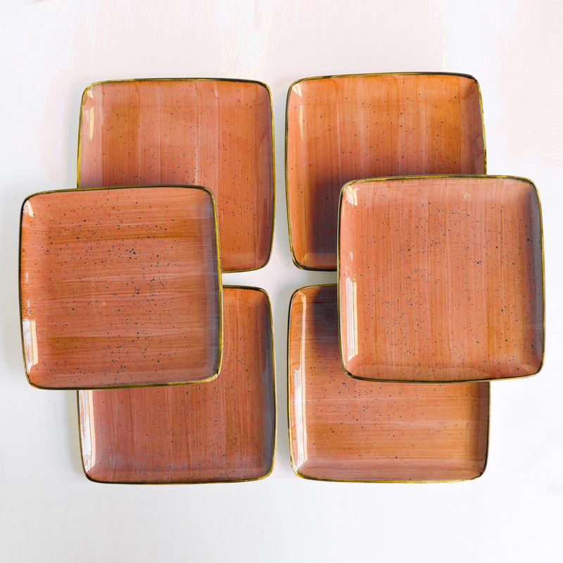 Square Gold Rimmed Rust Orange Dinner Plate Dinner Plates June Trading Set Of 6