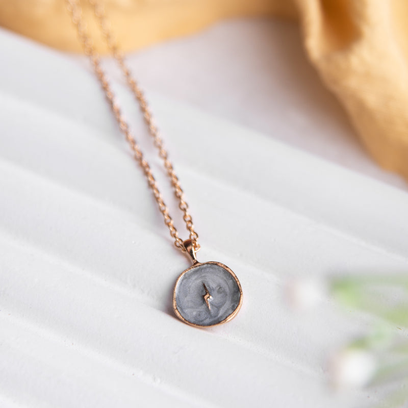 Gold Rimmed Lightning Bolt Pendant - Necklace Necklace June Trading