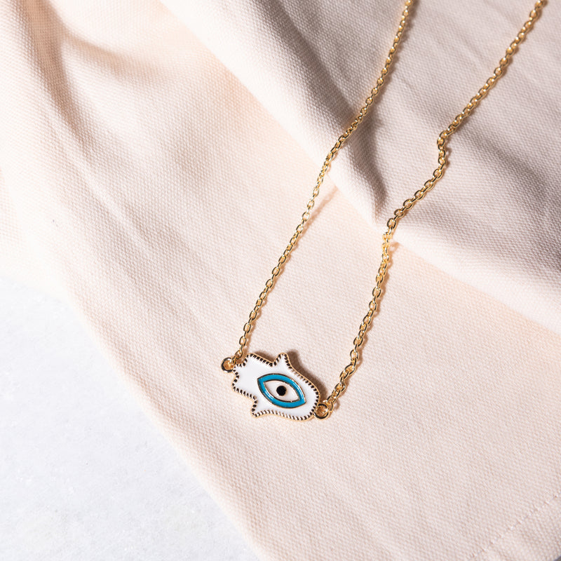 Blue On White Evil Eye Pendant - Necklace Necklace June Trading