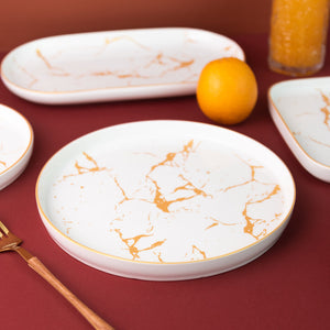 Marble Accent On White Snack Plate (9 Inches) Dinner Plates June Trading