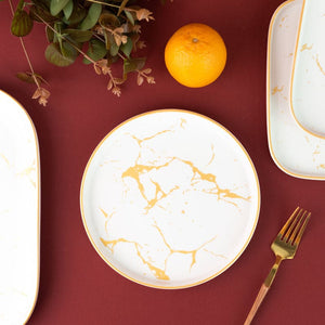 Marble Accent On White Snack Plate (9 Inches) Dinner Plates June Trading