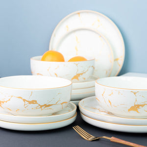 Marble Accent On White Salad Bowl (6 Inches) Serving Bowls June Trading