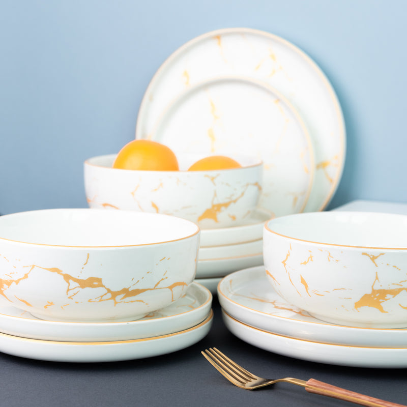 Marble Accent On White Salad Bowl (6 Inches) Serving Bowls June Trading