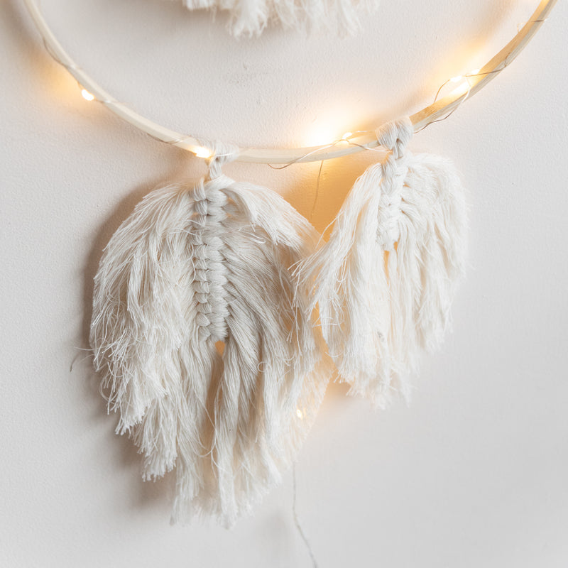 Decorative Round Macrame Handmade Wall Hanging With Lights Macrame June Trading