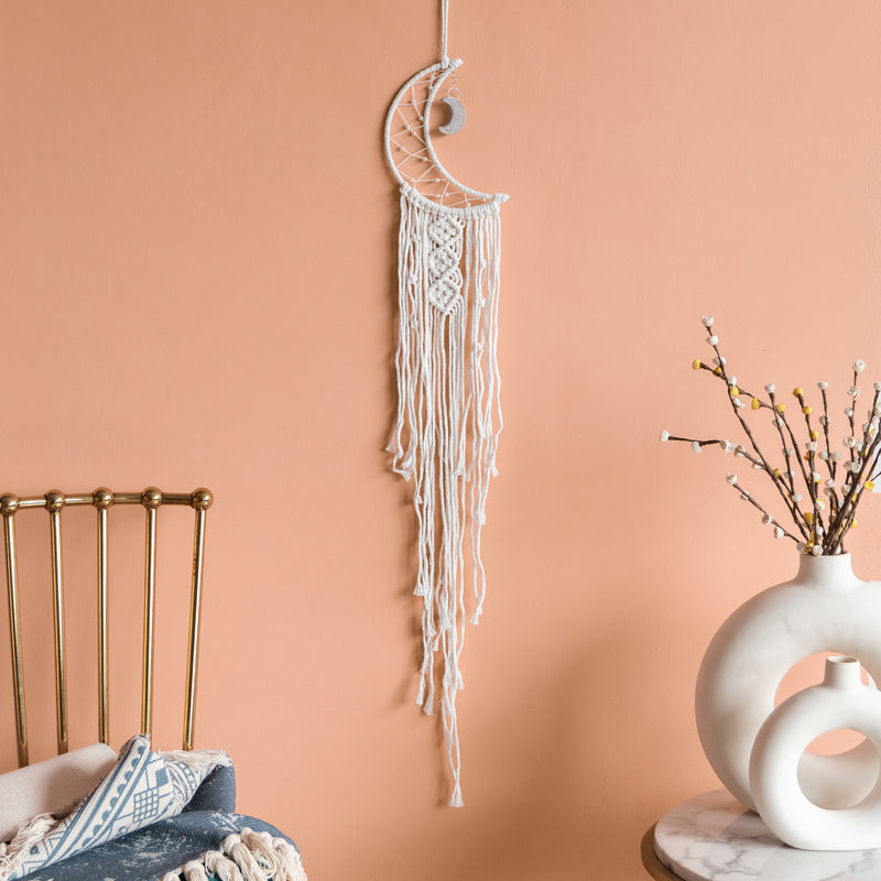 Moon Macrame Handmade Wall Hanging WIth Fairy Lights Macrame June Trading