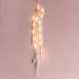 Moon Macrame Handmade Wall Hanging WIth Fairy Lights Macrame June Trading