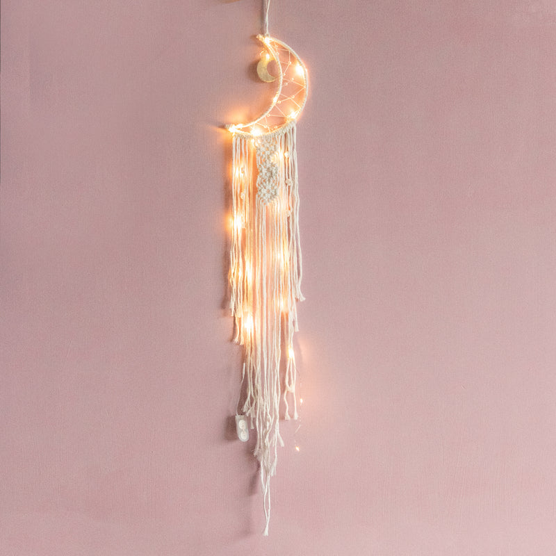 Moon Macrame Handmade Wall Hanging WIth Fairy Lights Macrame June Trading