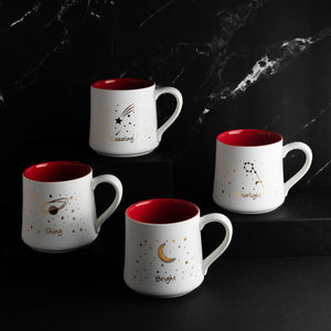 Starry Night - Red, White & Gold Ceramic Mug WIth Wooden Lid & Spoon Coffee Mugs June Trading