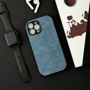 Denim Blue Suede Finish Luxury iPhone Case Mobile Phone Cases June Trading iPhone 13 Pro