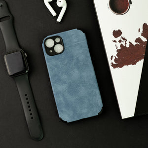 Denim Blue Suede Finish Luxury iPhone Case Mobile Phone Cases June Trading iPhone 13