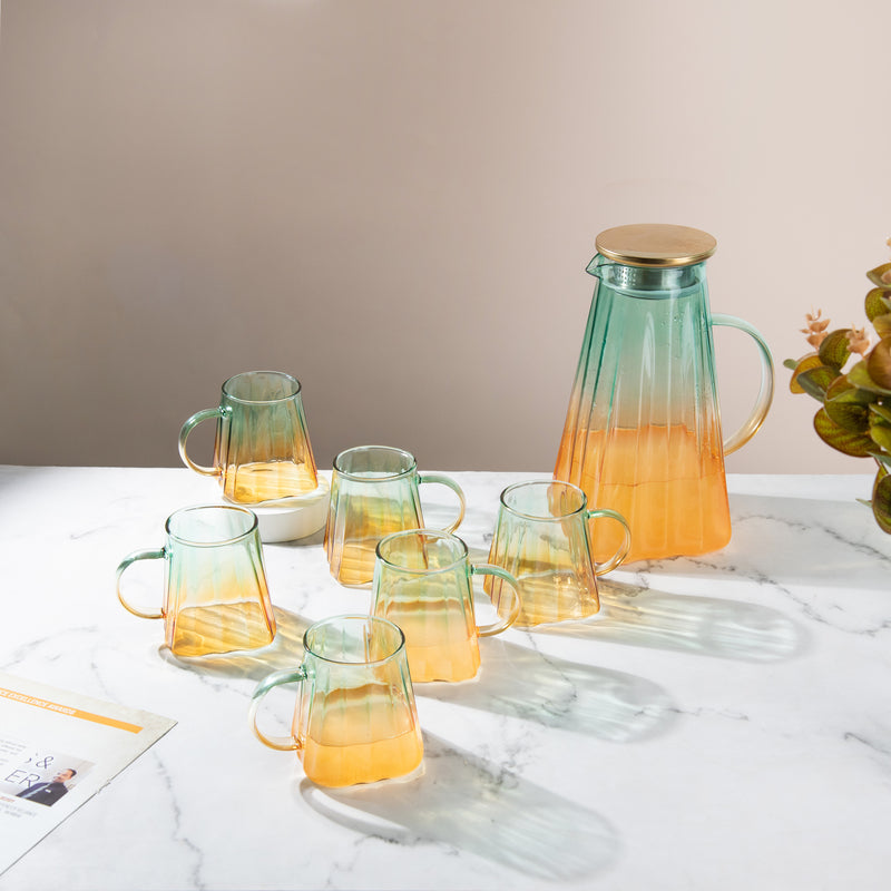 Nordic Gradient Jug With Strainer & Mug Set of 6 Glasses & Jug Set June Trading