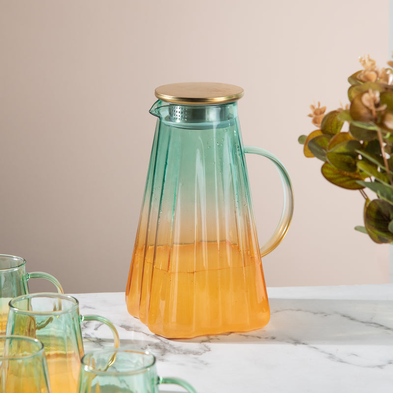 Nordic Gradient Jug With Strainer & Mug Set of 6 Glasses & Jug Set June Trading