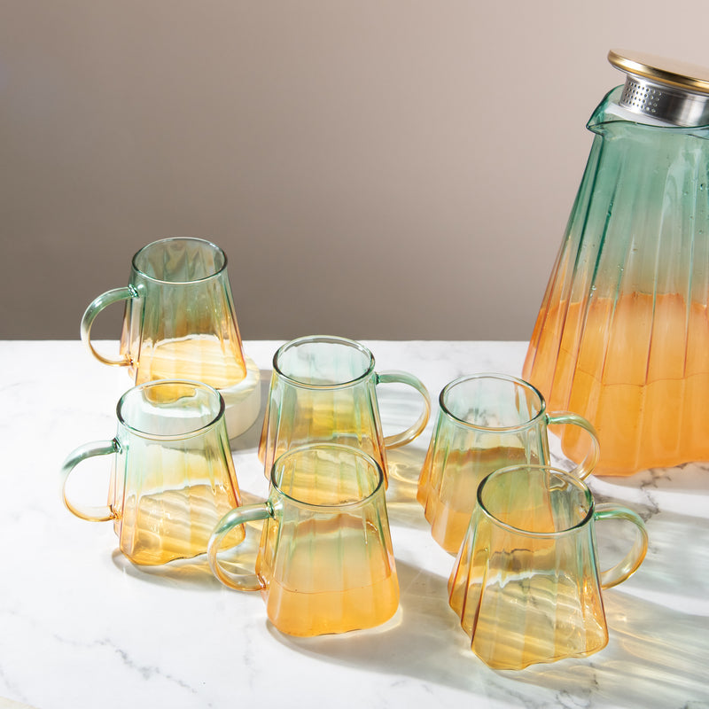 Nordic Gradient Jug With Strainer & Mug Set of 6 Glasses & Jug Set June Trading