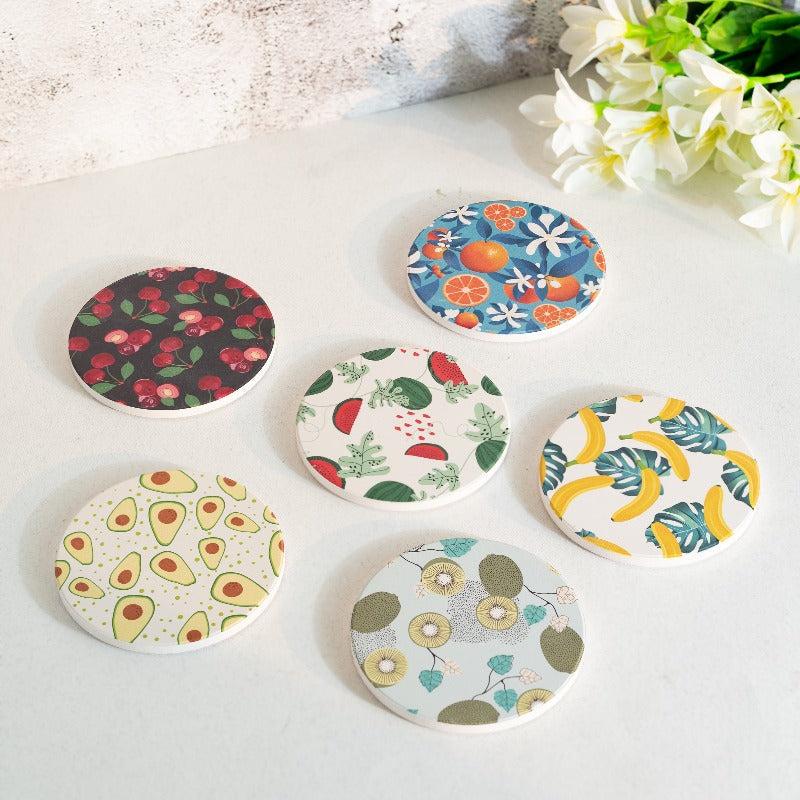 Fresh Fruits (Set Of 6) - Ceramic Coasters Coasters June Trading