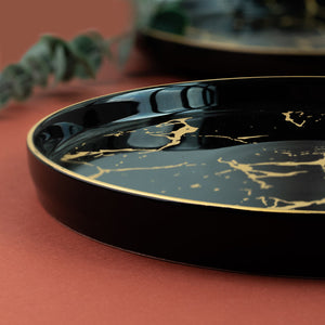 Gold On Black Marble Round Dinner Plate (9 Inches) Dinner Plates June Trading