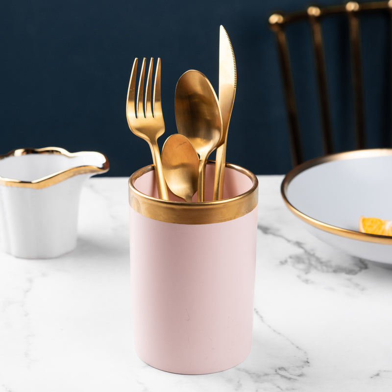 Powder Pink Gold Edge Cutlery Stand Cutlery Stand June Trading