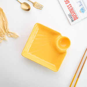 Crinkled Appetiser & Starter Plate With Dip Snack Plate June Trading Butter Yellow