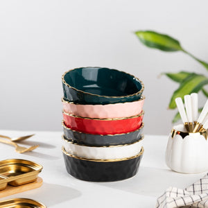 Hammered Textured Gold Rim Salad Bowl (Set of 2) Pasta Bowl June Trading