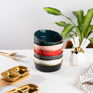 Hammered Textured Gold Rim Salad Bowl (Set of 2) Pasta Bowl June Trading